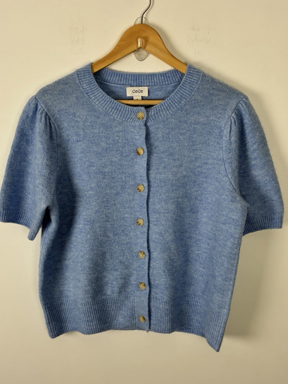 Blue Puff Short Sleeve Knit Cardigan Coquette Cottagecore Fall Preppy Feminine M